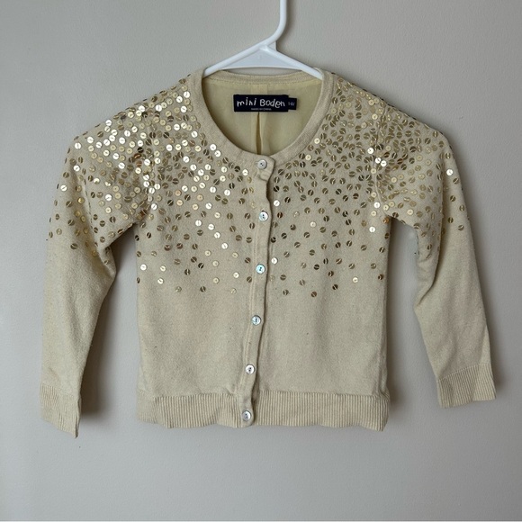 Mini Boden Gold Tan Cream Sequin Cardigan Girls Youth Size 5/6 - Picture 1 of 5